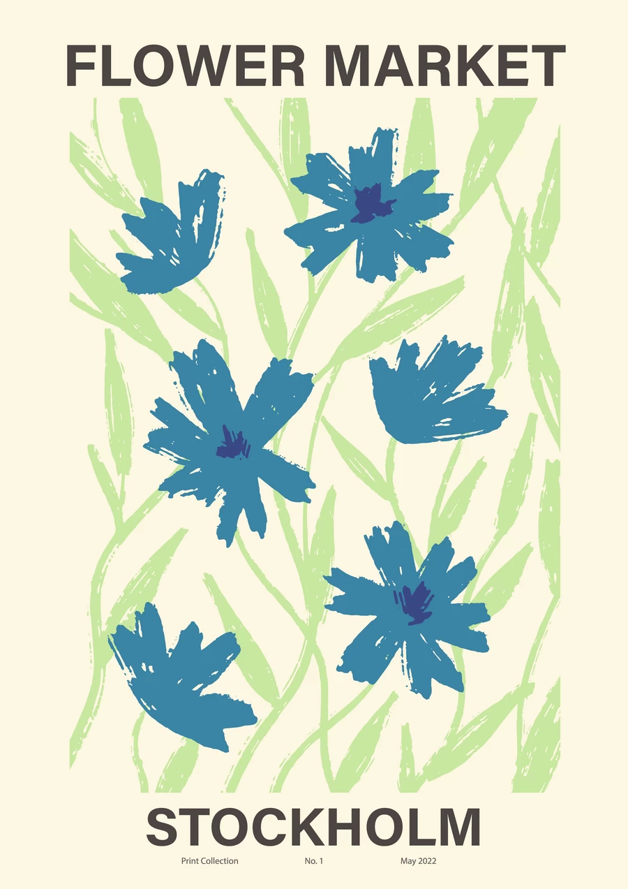 手绘小清新北欧花朵植物花卉插画海报封面画芯装饰AI矢量设计素材【003】